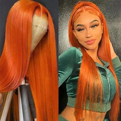 Lumiere-Perruque Lace Front Wig Brésilienne Naturelle, Cheveux Lisses, Transparent HD, Couleur Orange, 13x4, pour Femme