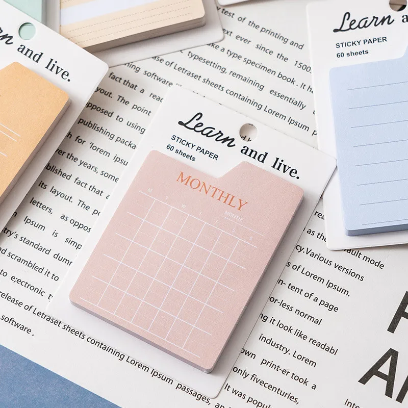 60매 다기능 스티커 메모 노트패드 메모 할 일 목록 플래너 셀프 접착 스티커 문구류 계획표 체크리스트