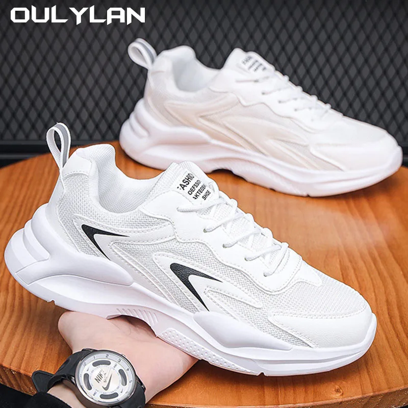 Oulylan-Zapatillas blancas de lona transpirables para hombre, zapatos informales a la moda, para primavera y verano, 2024