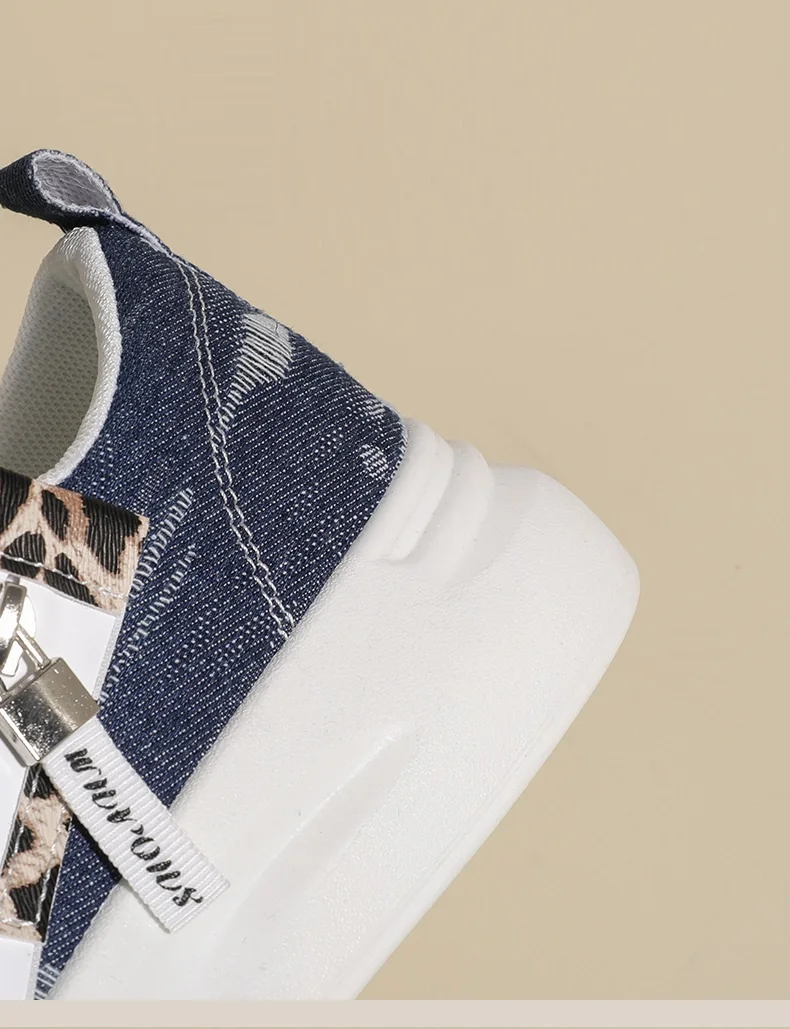 Neue Hip-Hop-Style Denim-Canvas-Schuhe Größe 43 Damen-Plimsolls mit Leoparden-Detail Niedrige Sneakers Damen Mode Freizeittrainer Turnschuhe – Detail 7