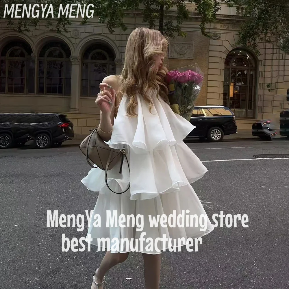 

ZHUISHU Halter Multi layered Ivory Silk Organza Wedding Dresses Photo shoot Korea Bride Gowns Knee-Length Customize