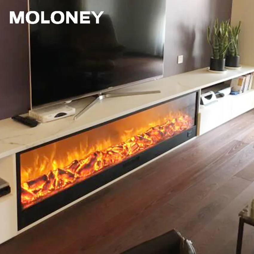Custom Best Quality Black Frame Realistic LED Flame Remote Control Stainless Steel Wall Mounted Electric Fireplace