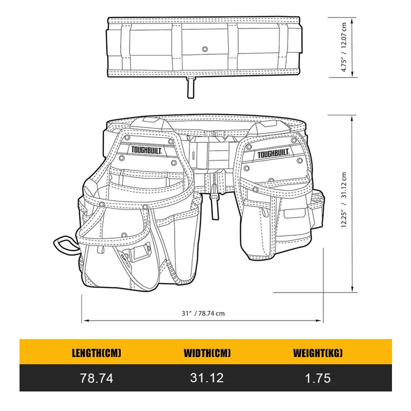 TOUGHBUILT TB-CT-111-CP 3 ชิ้น Handyman เครื่องมือชุดเข็มขัด Fanny Pack เข็มขัดเครื่องมืออุปกรณ์เสริม