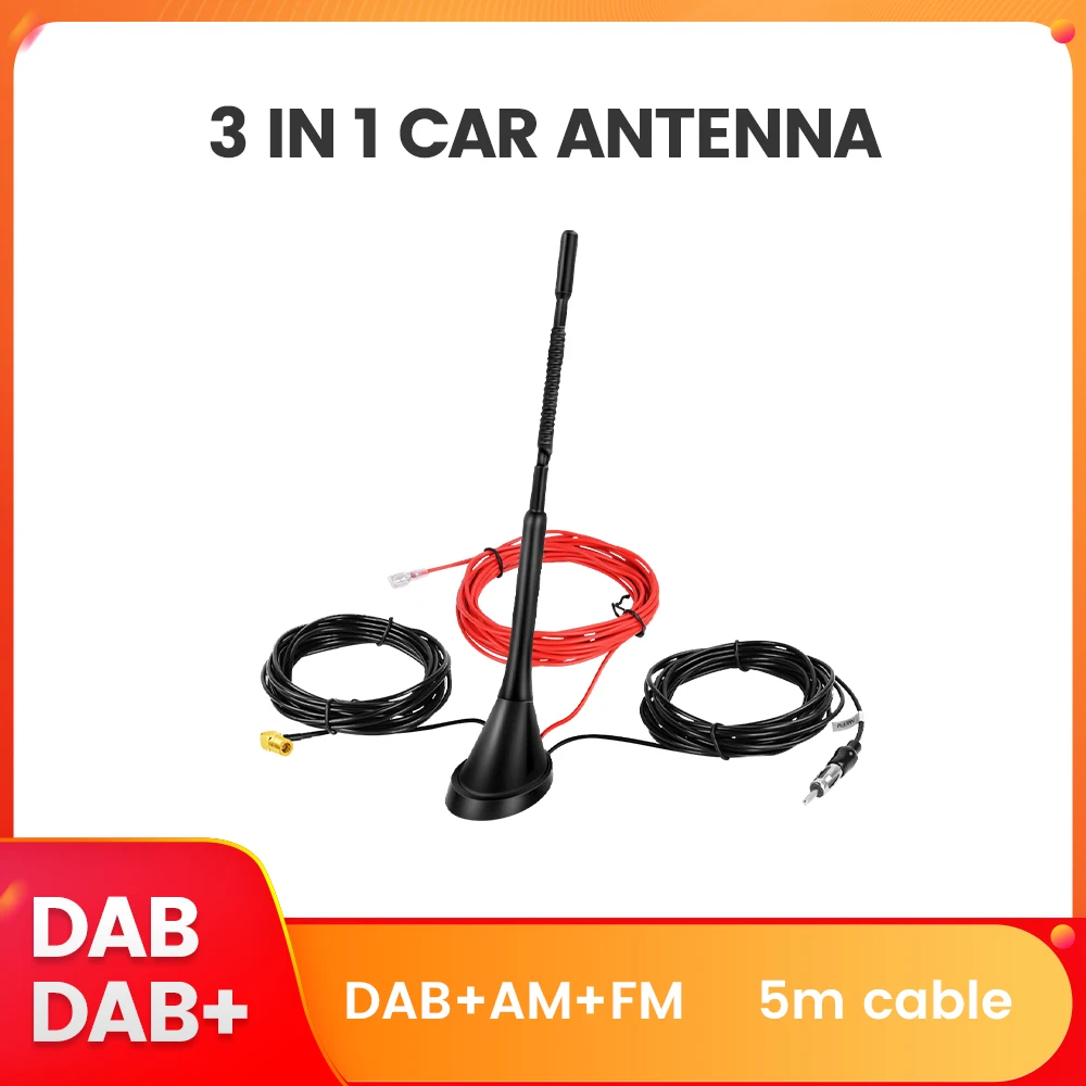 MEKEDE 5m DAB+FM Car Radio Antenna Amplified Roof Mount Pole Antenna AM/FM Din SMA Male Connector Radio Antenna Receiver