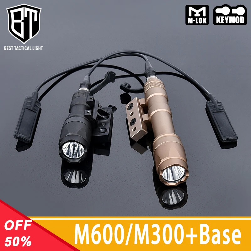 WADSN M300 M600 Tactical Flashlight Airfsoft Gun Accessory Hunting Weapon Scout Lights Mount Fit KeyMod M-LOK Rail Offset Base