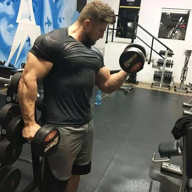 Men Compression Skinny T-shirt Gym Fitness Bodybuilding Shirt Male Summer Running Workout Quick Dry Tees Tops Training Clothing