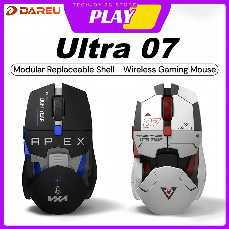 DAREU Ultra07 Mouse Gamer Sem Fio Leve com 3 Modos AIM 750U Chip P3950 Armadura Magnética Para Mãos Médias a Grandes Desktop Laptop