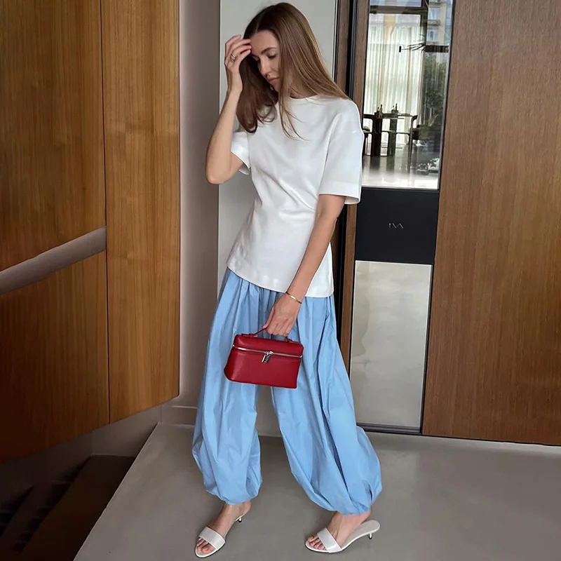 Tornova Loose Casual Lantern Pants For Women Pure Cotton Wide Leg Pants Solid 2025 Fashion High Waist Streetwear Trousers Female