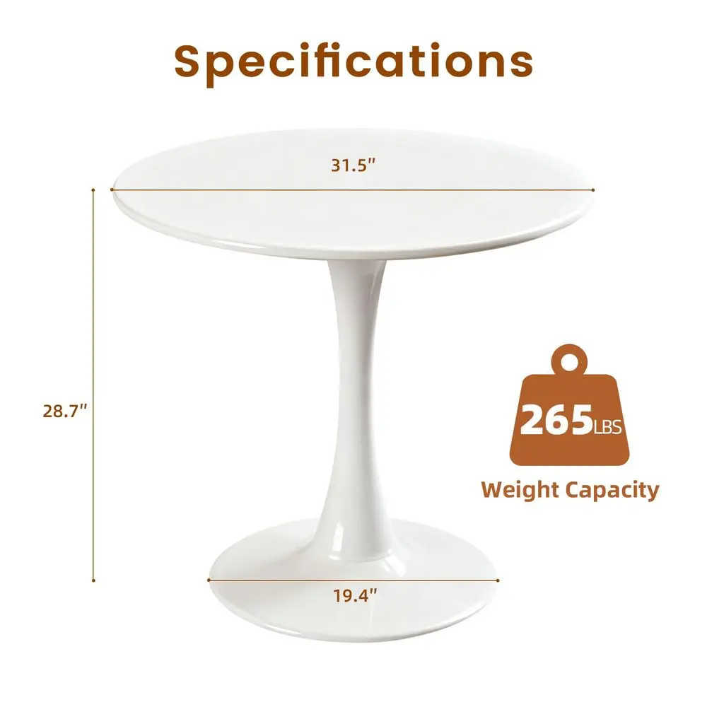 

Dining Tulip Table for 4, MidCentury Modern Table with Sturdy Metal Pedestal for Kitchen, Bistro, Cafe, Leisure White, 31.5 INC