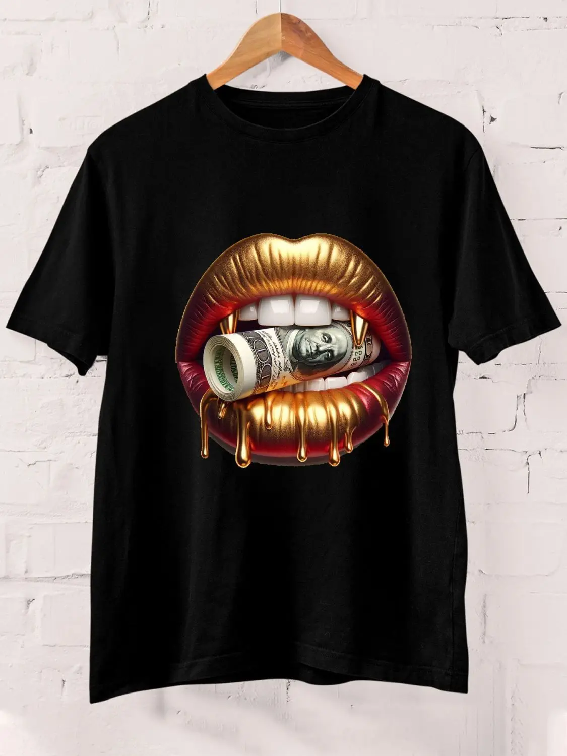 

Повседневная летняя футболка с короткими рукавами и принтом золотых губ, летняя мужская и женская уличная одежда, индивидуальный топ