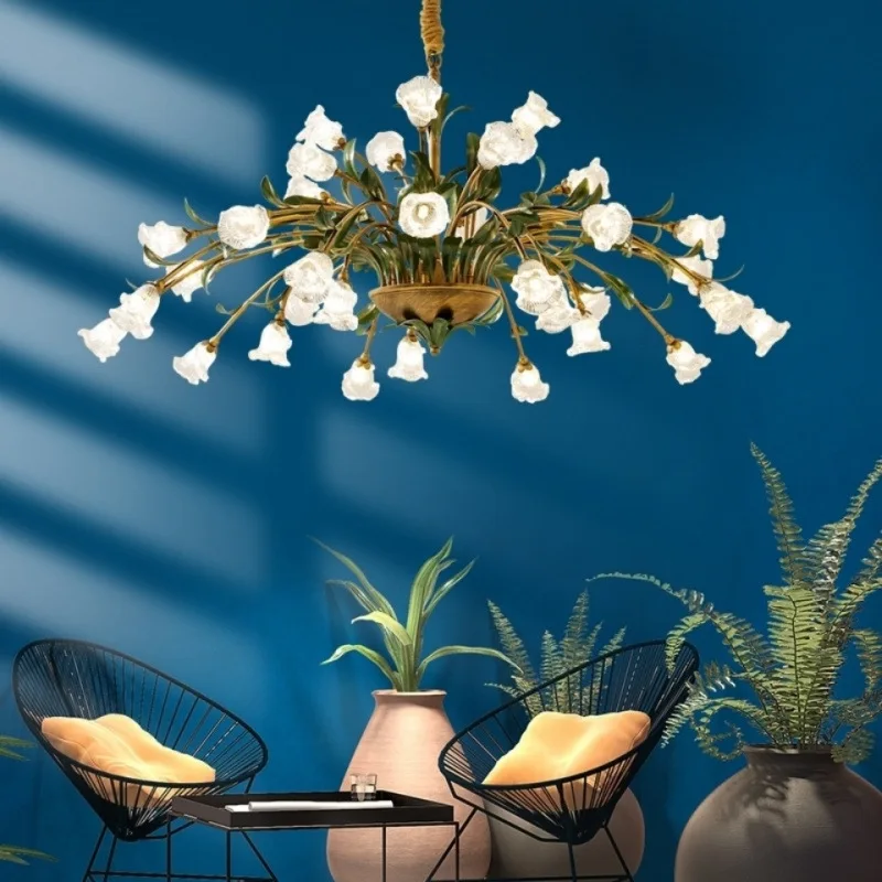 Hall crystal chandelier pastoral art lighting American retro glass living room chandelier