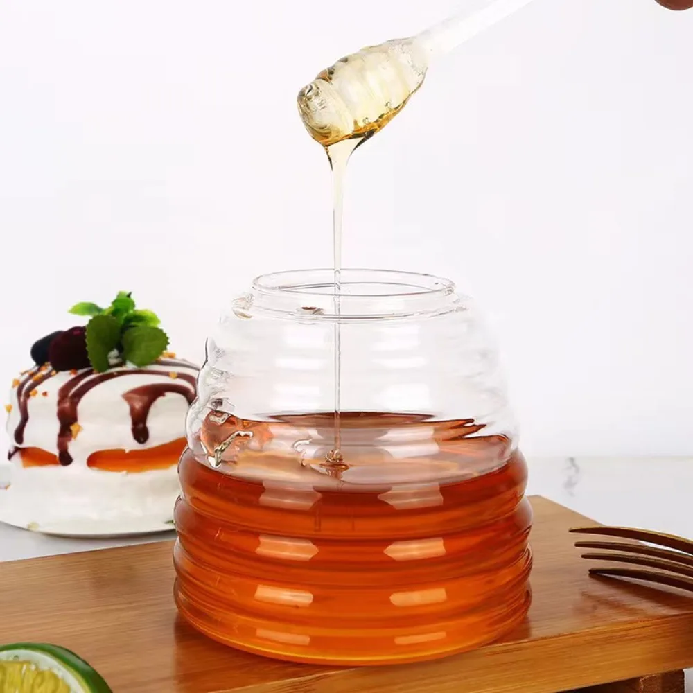 Glass Honey Jar with Dipper and Lid New Clear 15oz Honey Storage Tanks 8.11 Ounces Honey Containers Holder Jelly