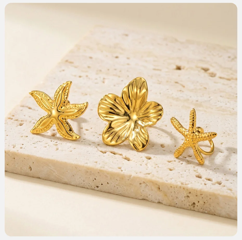 Vnox Trendige Seestern-Knorpel-Clip-Ohrringe für Frauen, vergoldet, blumenförmig, ohne Piercing, Clip-Ohrringe, geometrischer Schmuck – Detail 7