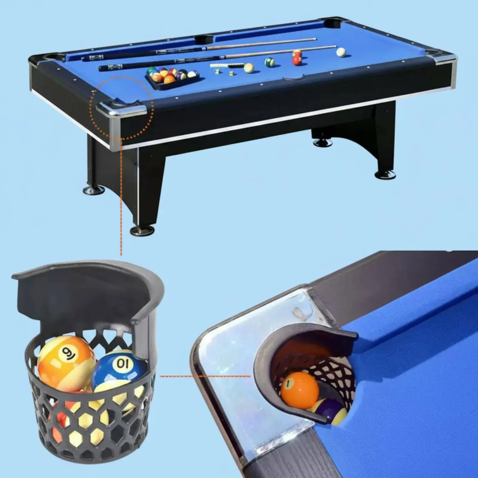 

Pool Ball Basket Basket Lightweight Billiard Ball Holder Pool Table Drop Basket Easy to Clean Game Room Gear Sturdy Plastic
