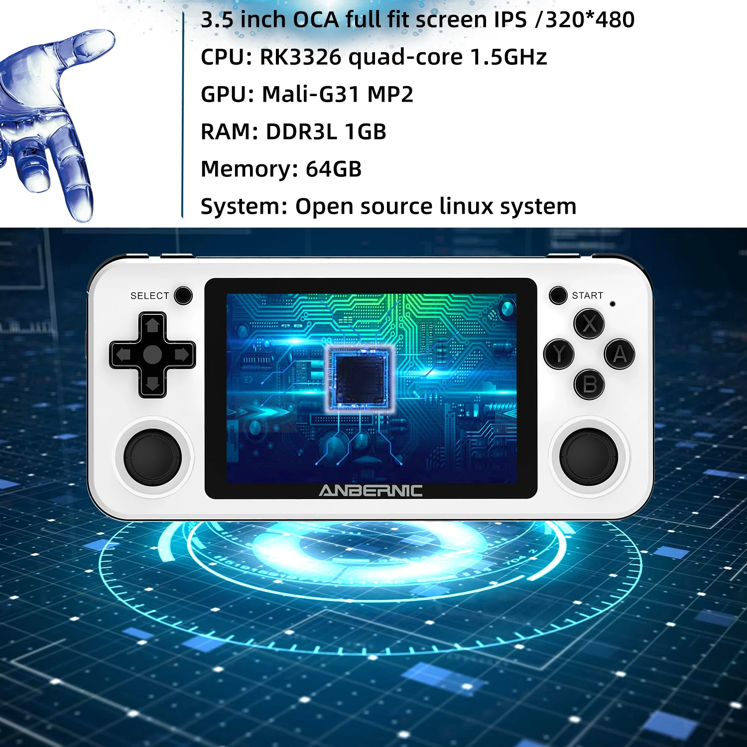 ANBERNIC RG351P Handheld Retro Game Console 3.5 Inch IPS Screen 64G TF Card 2500 Classic Games 3500 mAh Double 3D Rocker Gift