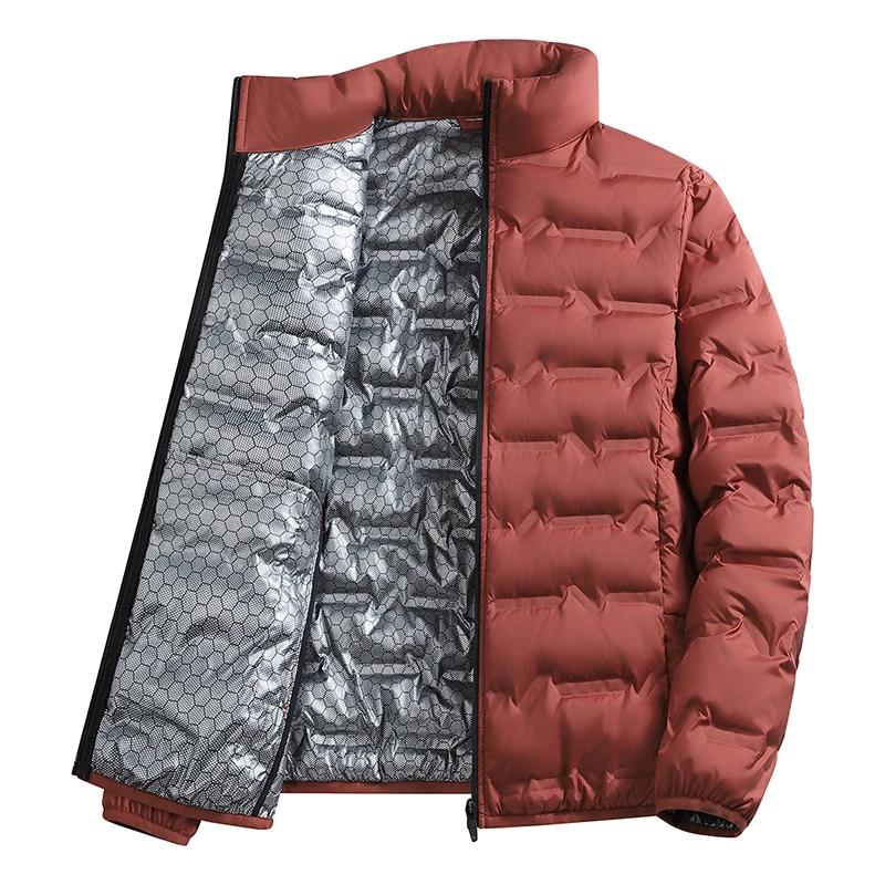 Outdoor Windproof Outerwear Winter Casual Warm Men Fleece-lined Jacket Solid Color Thicken Male Fashion Stand Collar Coats
