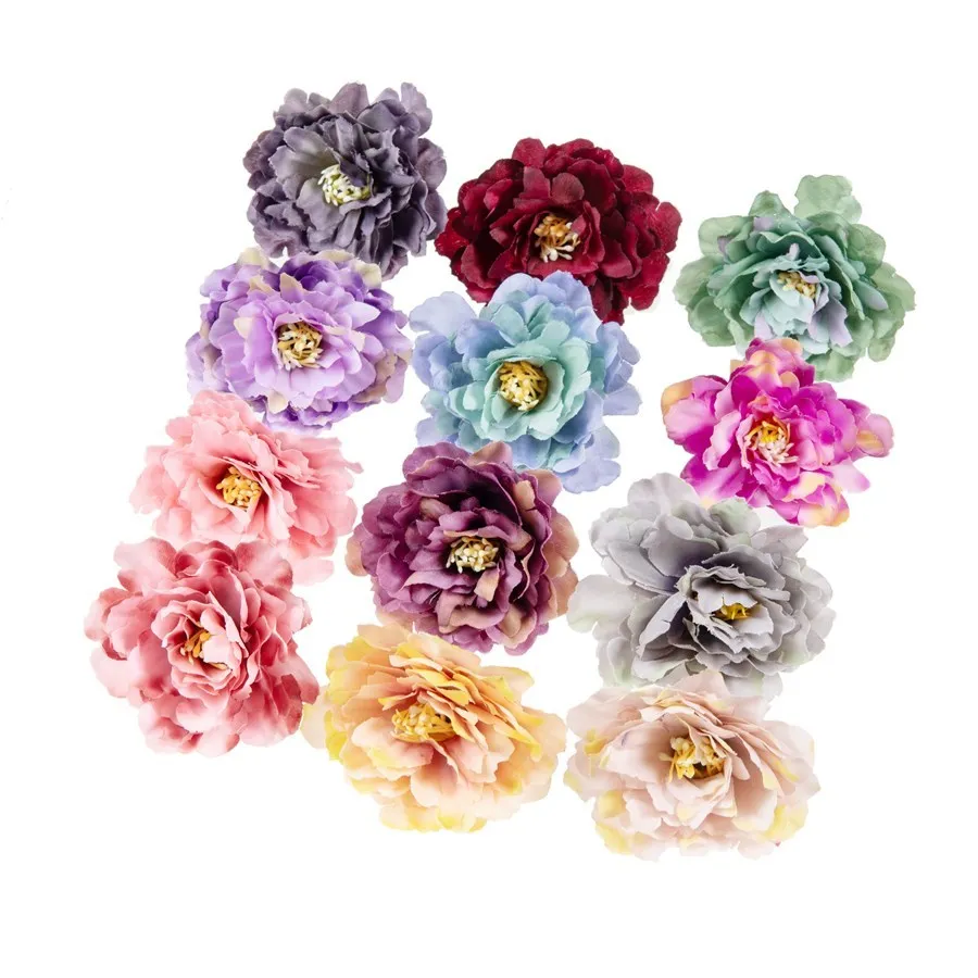 

10Pcs Artificial Peony Flowers for Wedding Party Home Decoration Diy Scrapbook Craft Candy Box Christmas Wreath Fake Silk Stamen