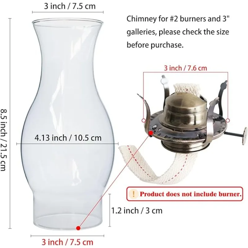 Oil Lamp Chimney 3Inch Base 8.5Inch H Kero sene Lamp Shade Tall Clear Glass Replacement Lamp for Oil Style Lamps L888