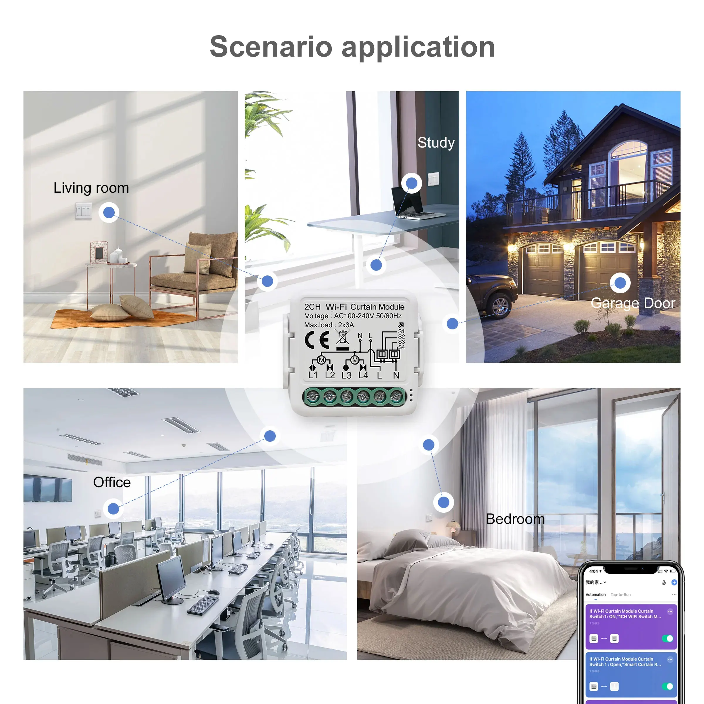 Tuya Smart Wi-Fi Curtain Switch Module for Electric Roller Shutter Blind Motor 1/2CH Works Alexa Hey Google