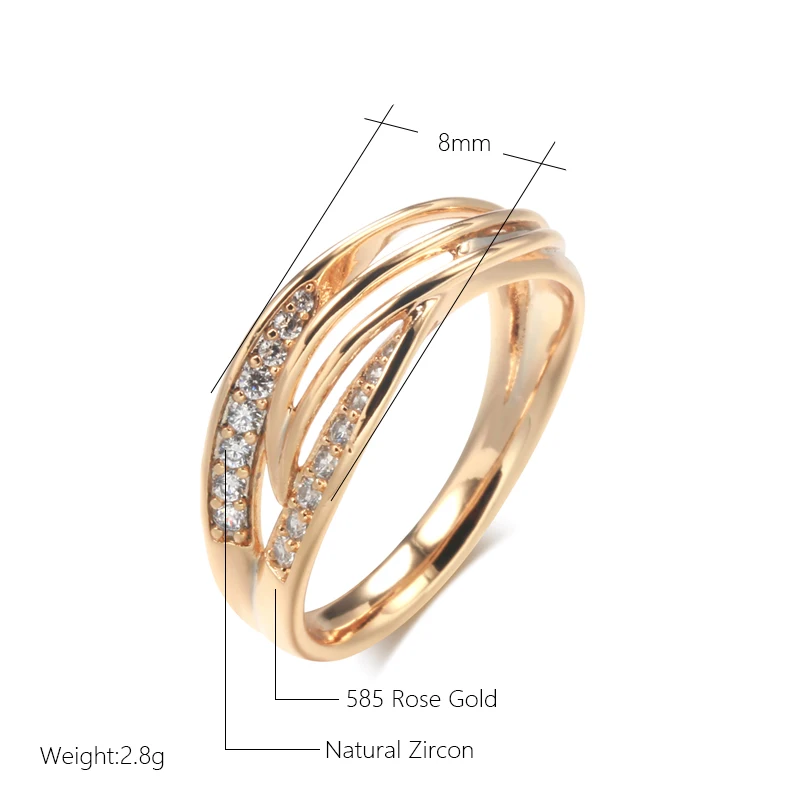 Kinel Simple Geometry Cross Ring for Women Fashion Design 585 Rose Gold With Natural Zircon Korean Party Daily Jewelry Girl