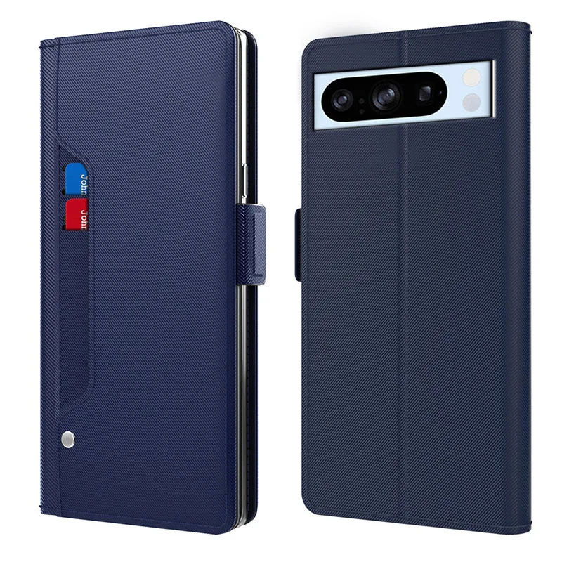 

For Google Pixel 8 Pro 7a Phone Case Cover Fashion Leather Mirror Multi Card Slot Magnetic Button Soft TPU Holder