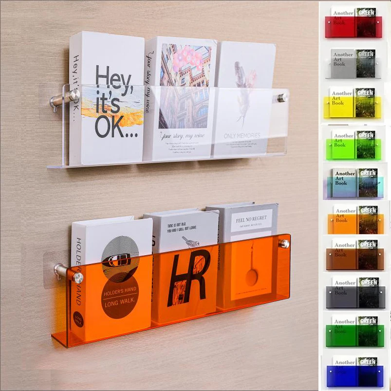 

Acrylic Floating Bookshelf, Hanging Wall Shelf, Literature Display Shelf, Brochure Holder, Magazine Wall Mount, 10 Colors