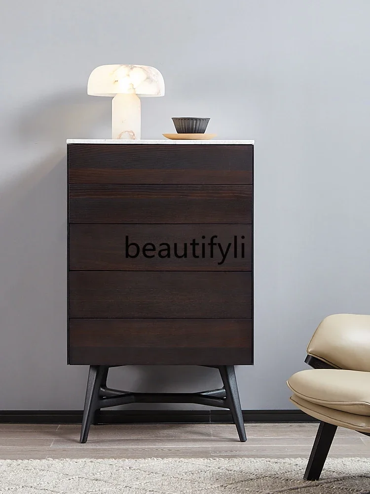 

FH Italian Style Modern Living Room Solid Wood Storage Cabinet scandinavian Extremely Minimalist Marble Chest of Drawers