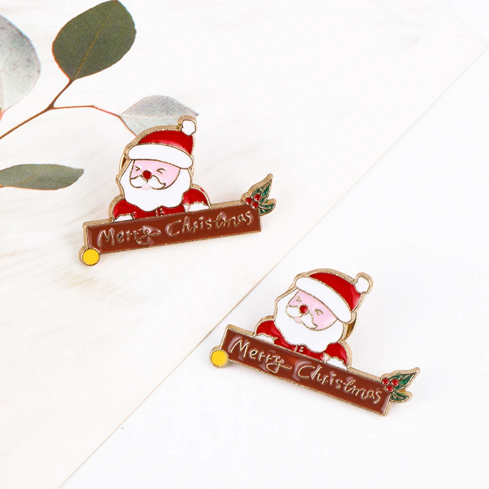 Lovely Metal Enamel Christams Theme Lapel Pin Santa Claus Snowman Deer Brooch Xmas Jewelry Gifts For Women Men Kids Bags Decor