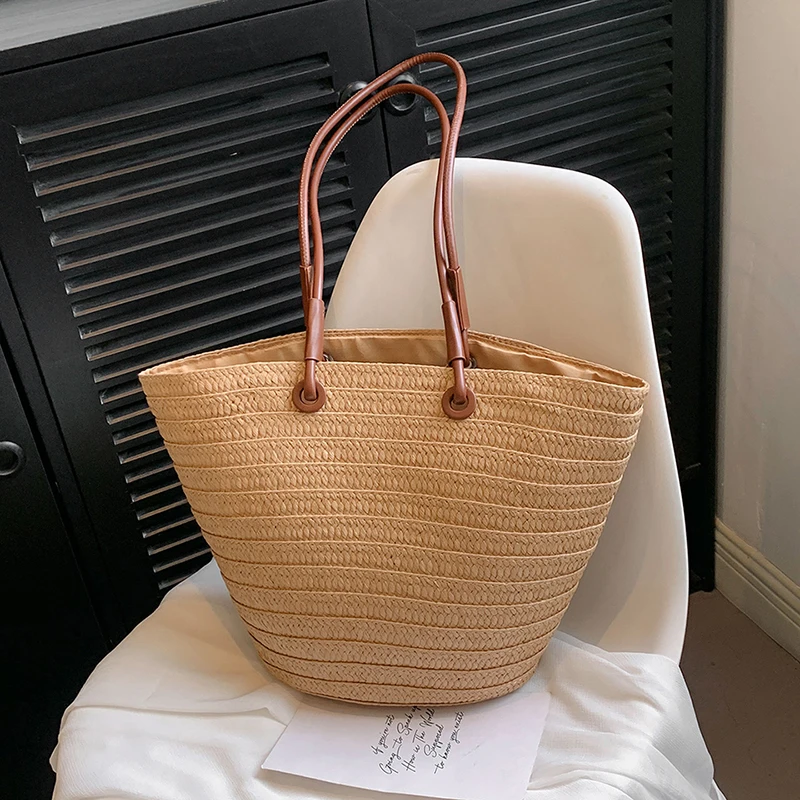 

Handmade woven straw bags, fashionable and casual Hawaiian beach vacation tourism, large capacity shopping and commuting