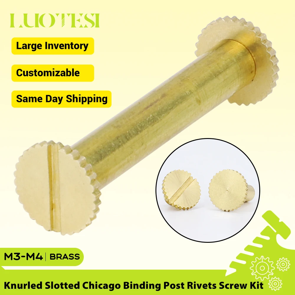 10set Knurled Slotted Head Chicago Post Binding Rivets Screw Kit Brass M3 M4 Nail Stud Rivets with Teeth for Leather Craft Studs