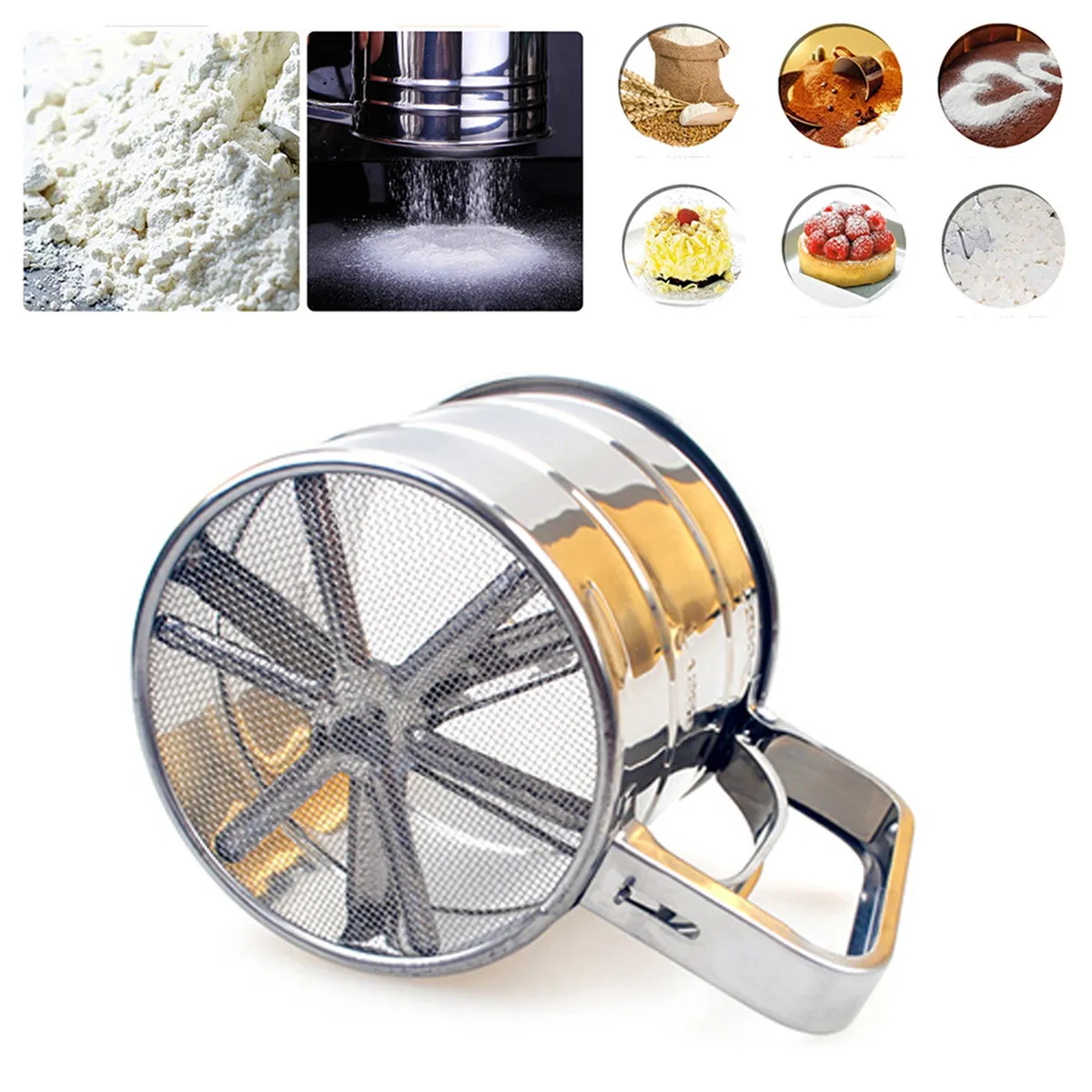Premium Stainless Steel Flour Sifter Cup Mesh Sieve for Baking Dusting Confectioners Sugar Bread Pizza Dough Cookies Cake Gluten