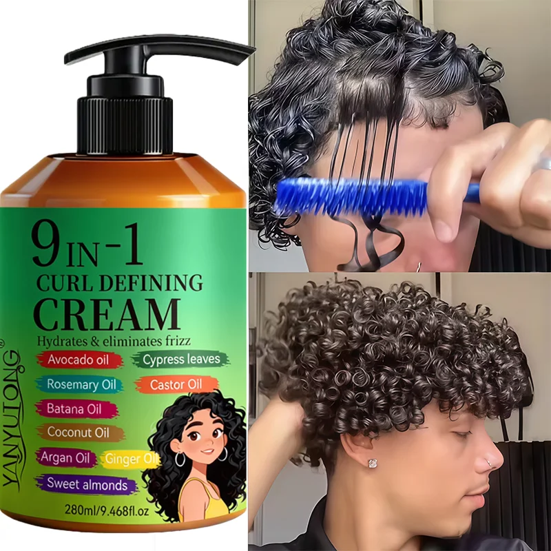 280ml Curly Hair Styling Cream, Moisturizing and Smoothing Formula, Enhances the Elasticity and Shine of Curly Hair, Easy to Set 5