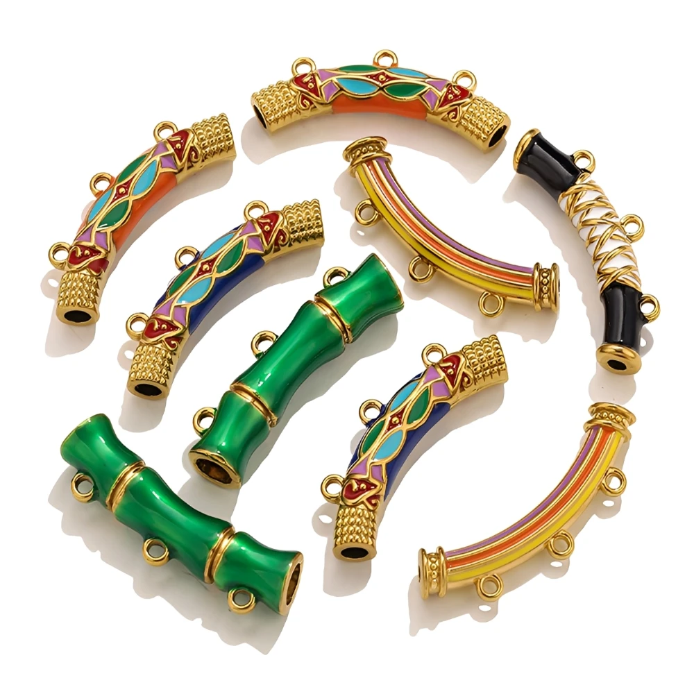 

1Pcs Stainless Steel 18K Gold Enamel Bamboo Curved Tube Charms Connectors for DIY Bracelet Earring Necklace Jewelry Materials