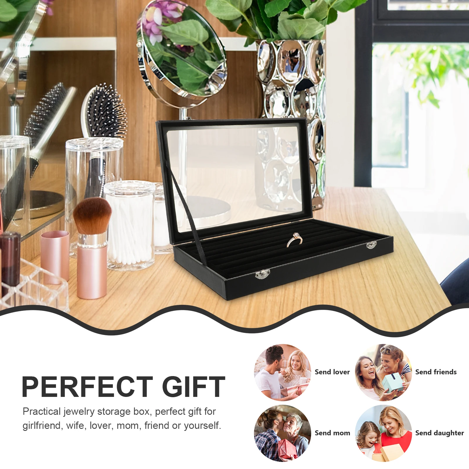 

Large Jewelry Box Durable Travel Bracelets Earrings Rings Necklace Holder ganizer Display Case Storage Solution Gift Idea