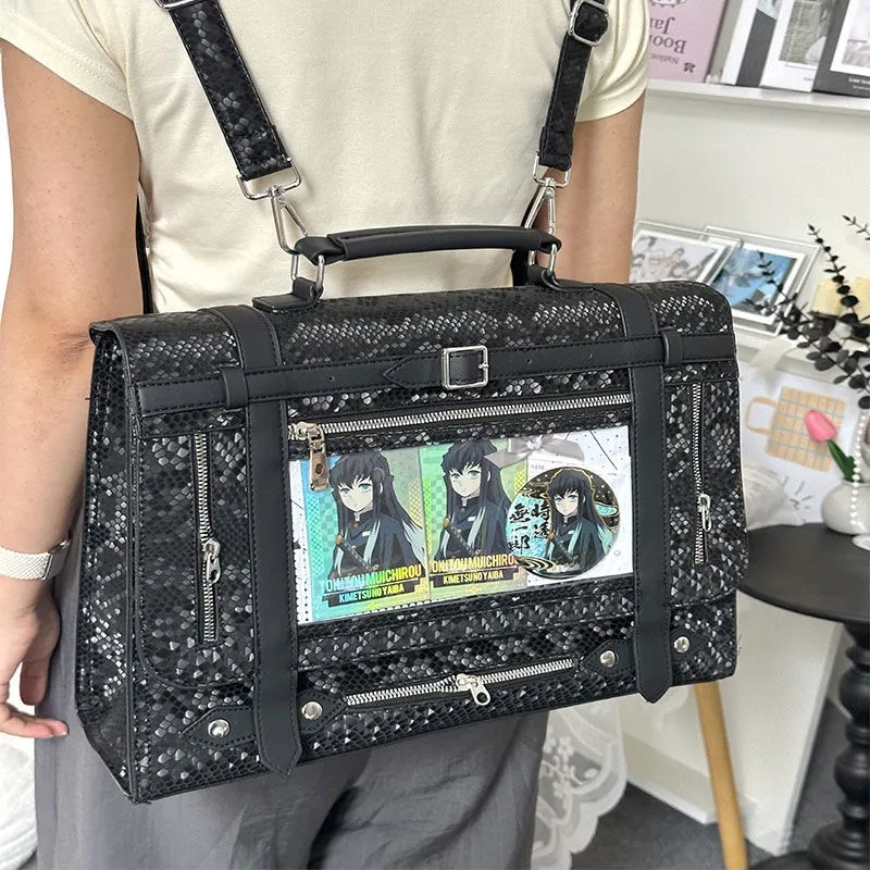 

JIAERDI японская сумка из искусственного змеиного принта женская школьная сумка большой вместимости женский аниме прозрачный Y2k Ita сумка 2025