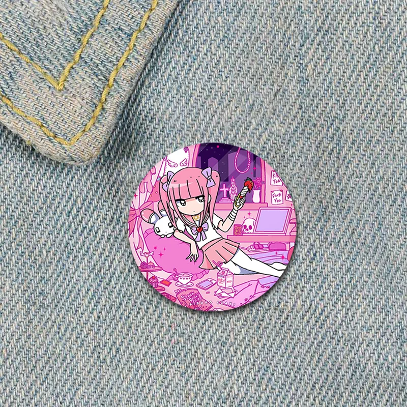 Menhera Chan Pin Round Cartoon Snap-in Brooches for Backpack Cothes Accessories Anime Collection Badge Hat Decoration Cute