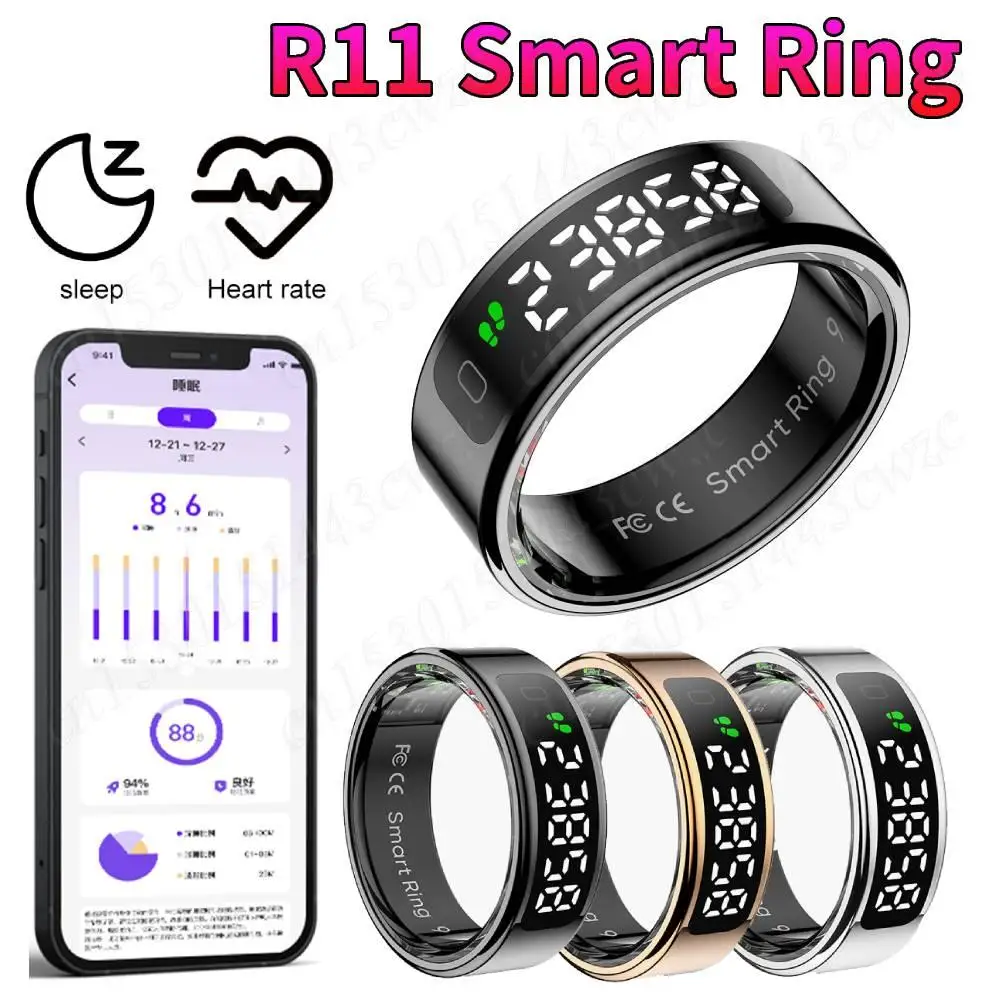 

R11 Smart Ring Беспроводная зарядка Монитор сердечного ритма и кислорода в крови Кольцо 5 атм Водонепроницаемый монитор фитнеса и сна для Android и iOS