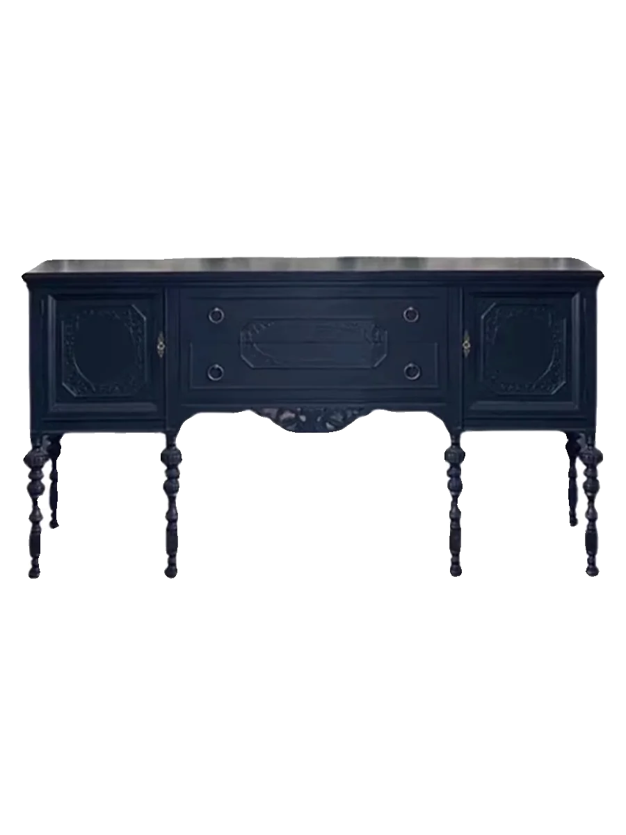 

French retro solid wood dining side cabinet storage tea cabinet black antique living room