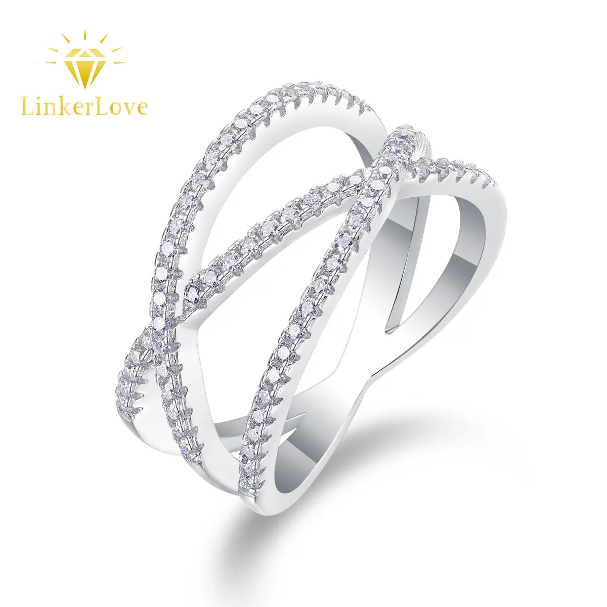 

LinkerLove S925 Silver Moissanite Wedding Band Interlaced Criss Cross Statement Ring Cocktail Ring for Women Birthday Party Gift