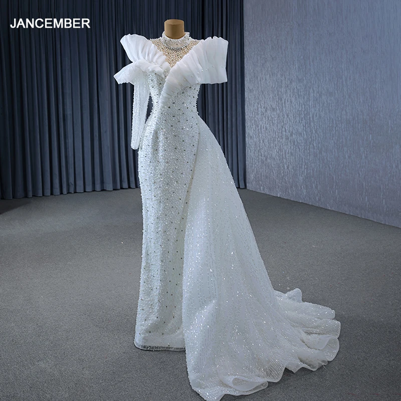 

Jancember Stylish Classic Wedding Dresses For Women 2024 Bride A-line High Neck Full Sleeves Beading Robe Mariage RSM231032