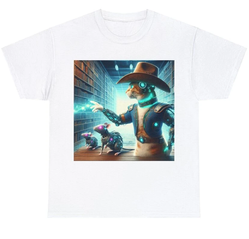 Sci-Fi Cat Mouse Cyborg Mice Fantasy Graphic Weird Unisex T-shirts Cotton Luxury brand vintage oversized