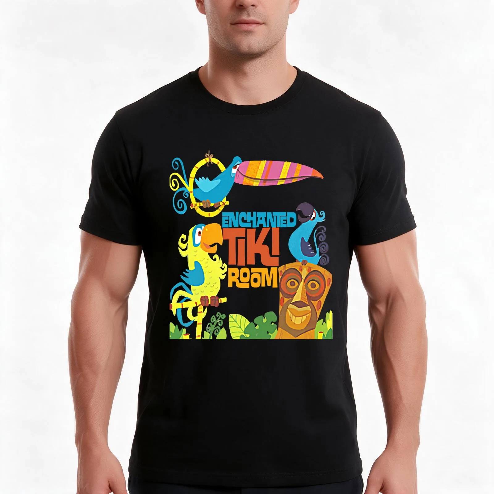 Enchanted Tiki Room T-Shirt, Summer Casual Cotton Tee, Oversized Streetwear Tops, Vintage Graphic Print, Loose Fit Short Sleeve
