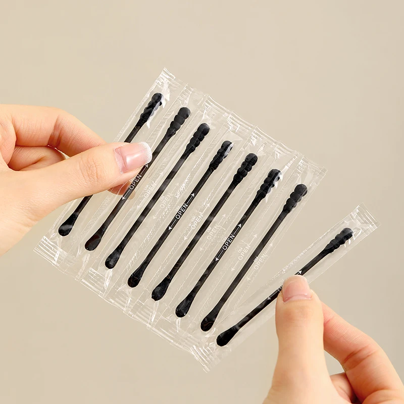 100PCS Black Double-Headed Cotton Swabs Disposable for Ear-Picking and Makeup Cleaning