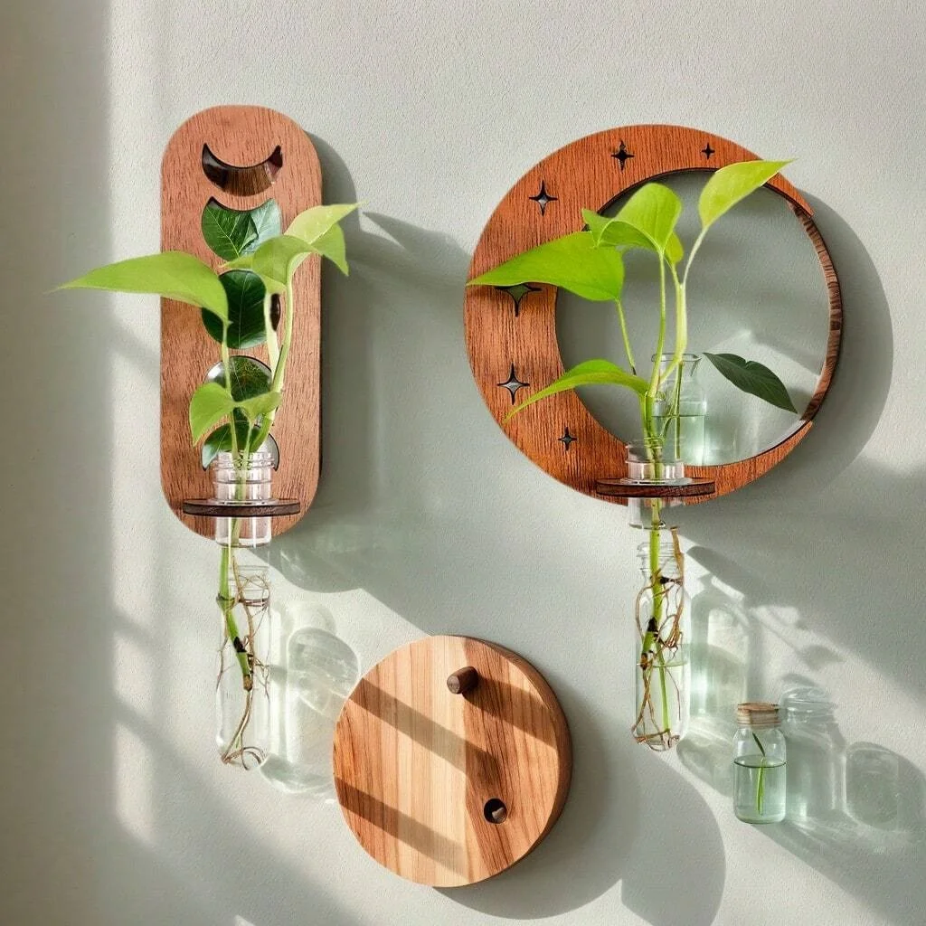 

Plant Propagation Station Wall Hanging Wooden Moon Phase Plant Terrarium for Hydroponics Home Office Decor Air Plant Holder Gift