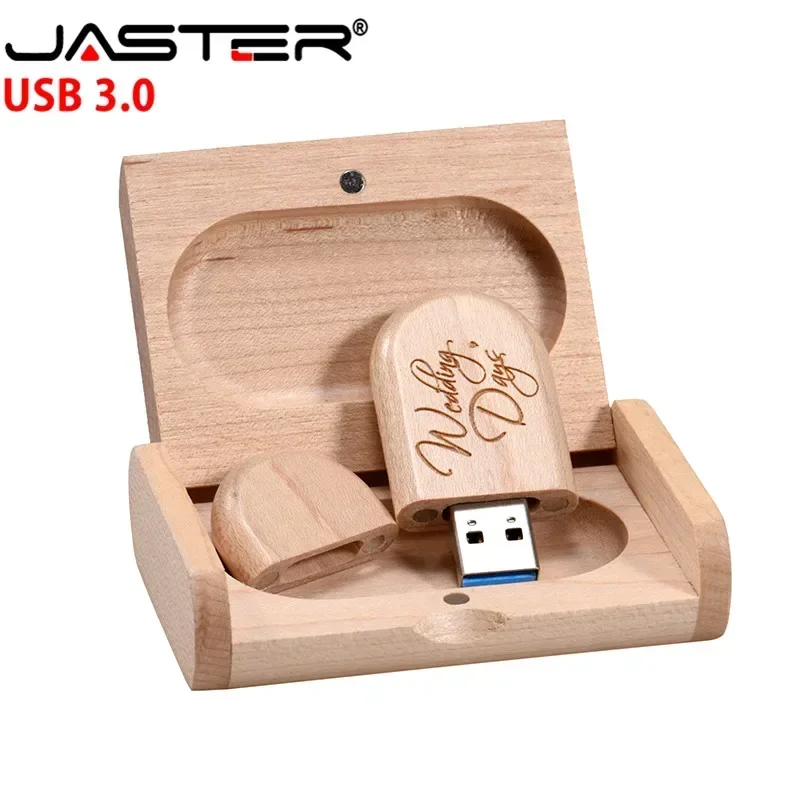 High Speed Wooden Box + Large Ellipse USB Flash Drives 64GB Free Custom LOGO Pen Drives 32GB Wedding Gifts Memory Stick 16GB 8GB