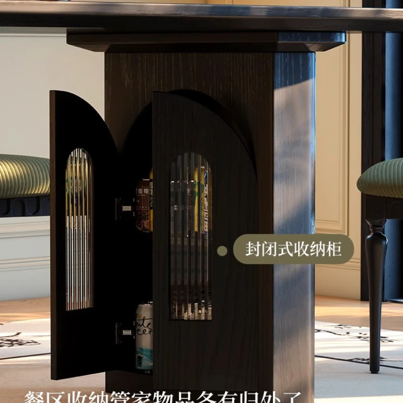 

French retro solid wood dining table small apartment black ash wood high-end rectangular storage dining table