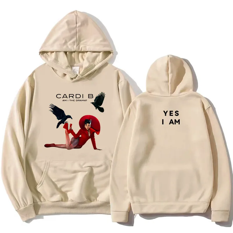 هل أنا الدراما؟ ألبوم هوديس كاردي بي سنجر جرافيك بلوزات طويلة الأكمام موضة البلوفرات النسائية ملابس النساء طباعة القمم