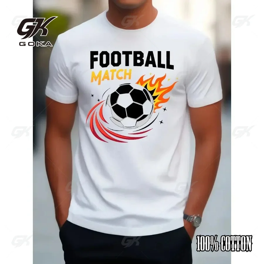 Football Match Flaming Soccer Ball T-Shirt, Black Sports Graphic Tops, Fast Fire Ball Design for Soccer Fans Casual Streetwear