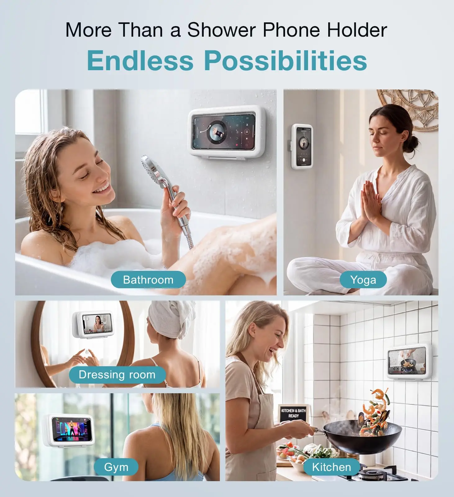 Selbstklebende, beschlagfreie, wasserdichte Dusch-Handyhalterung, universelle Touchscreen-Handyhülle mit Abflussfunktion für das Badezimmer – Detail 2