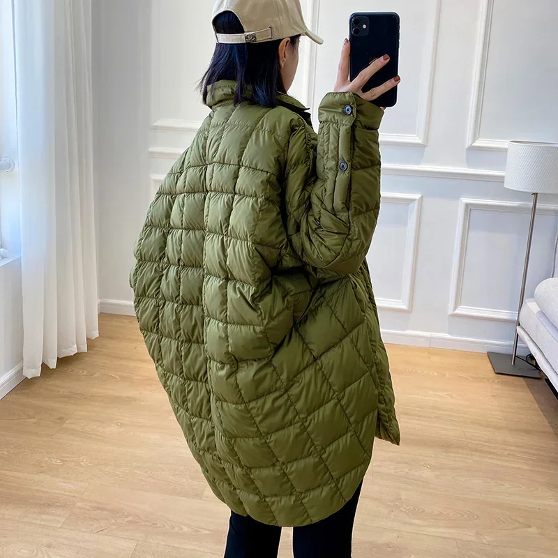 Ultralight Warm Shirt White Duck Down Jacket Women Autumn Winter 2024 New Stylish Single Breasted Mid-length Oversized Down Coat